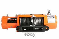 X-BULL 12V Waterproof Synthetic Rope Winch-13000 lb. Load Capacity IP67 Orange