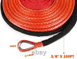 X-BULL SK75 3/8 x 100ft Dyneema Synthetic Winch Rope with Hook Car Tow Recovery