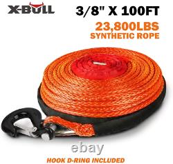 X-BULL SK75 3/8 x 100ft Dyneema Synthetic Winch Rope with Hook Car Tow Recovery
