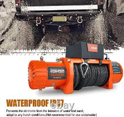ZESUPER 12V 13000-Lb Load Capacity Electric Truck Winch Kit Synthetic Rope, Wate