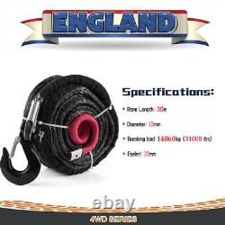 31000lbs Treuil Corde 10mm x30m Synthétique pour Câble de Remorquage Dyneema 4WD UK