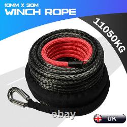 Câble de remorquage synthétique Dyneema avec crochet 10MM x 30M pour treuil noir NOUVEAU