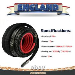 Corde de treuil 10mm x 30m Corde synthétique de remorquage de récupération 26500bs pour SUV 4x4 Offroad UK