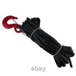 Corde de treuil synthétique Dyneema SK75 noire de 12 mm à 12 brins x 10 m avec crochet tout-terrain