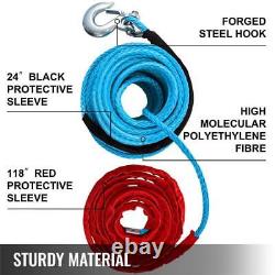 Corde de treuil synthétique bleue de 100 pieds x 3/8 po. Câble de ligne de treuil avec crochet G70 lbs