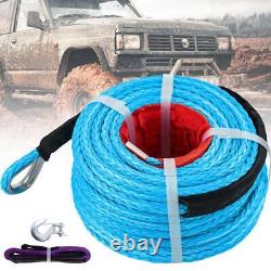Corde de treuil synthétique bleue de 100 pieds x 3/8 po. Câble de ligne de treuil avec crochet G70 lbs