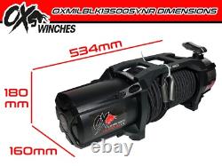 TREUIL ÉLECTRIQUE OX BULL 13500lbs AVEC CÂBLE SYNTHÉTIQUE NOIR ET TORCHE