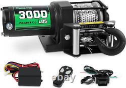 Treuil ATV 3000Lb, Treuil Électrique 12V, Treuil à Câble en Acier, avec Télécommande Sans Fil et