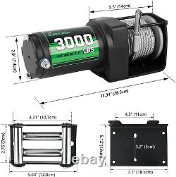 Treuil ATV 3000Lb, Treuil Électrique 12V, Treuil à Câble en Acier, avec Télécommande Sans Fil et