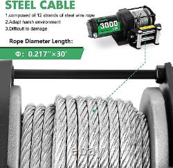 Treuil ATV 3000Lb, Treuil Électrique 12V, Treuil à Câble en Acier, avec Télécommande Sans Fil et