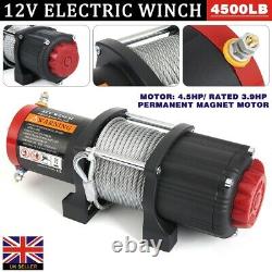 Treuil Électrique 4500lb 12v Synthetic Rope Heavy Duty 4x4 Atv Boat Recovery Uk