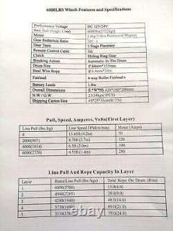 Treuil électrique 6000 livres pour VTT UTE tout-terrain avec corde synthétique et télécommande 12V