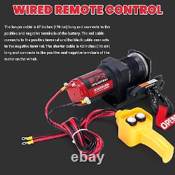 Treuil électrique tout-terrain de remorquage 12 V avec corde synthétique de 5/32×50', télécommande filaire