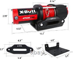 X-bull 12v 4500lbs Treuil Électrique À Corde Synthétique Pour Remorquage Vtt/utv Hors Route